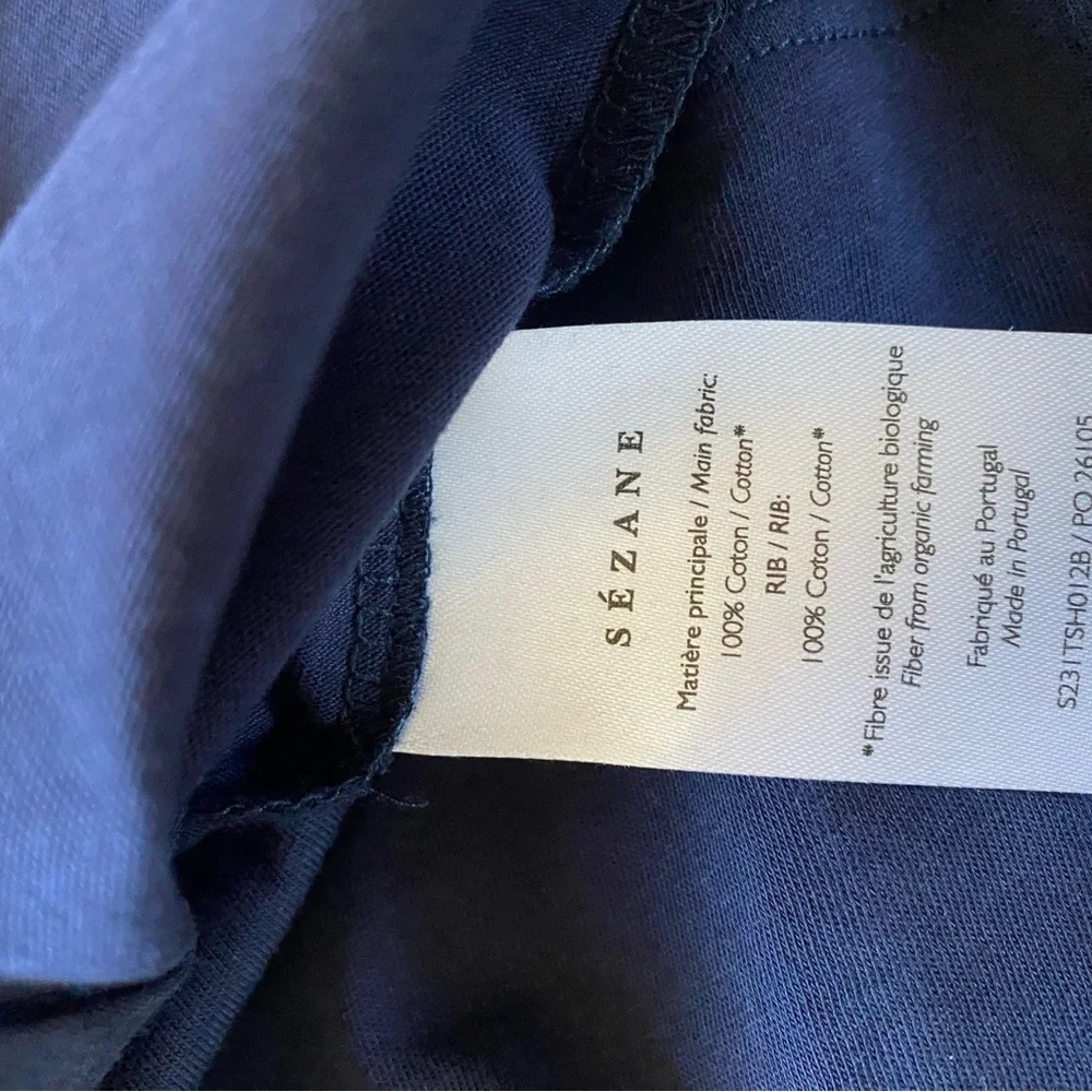 Sezane Conrad T-Shirt Marine Blue with Embroidered Monogram XS NWT - Picture 7 of 7